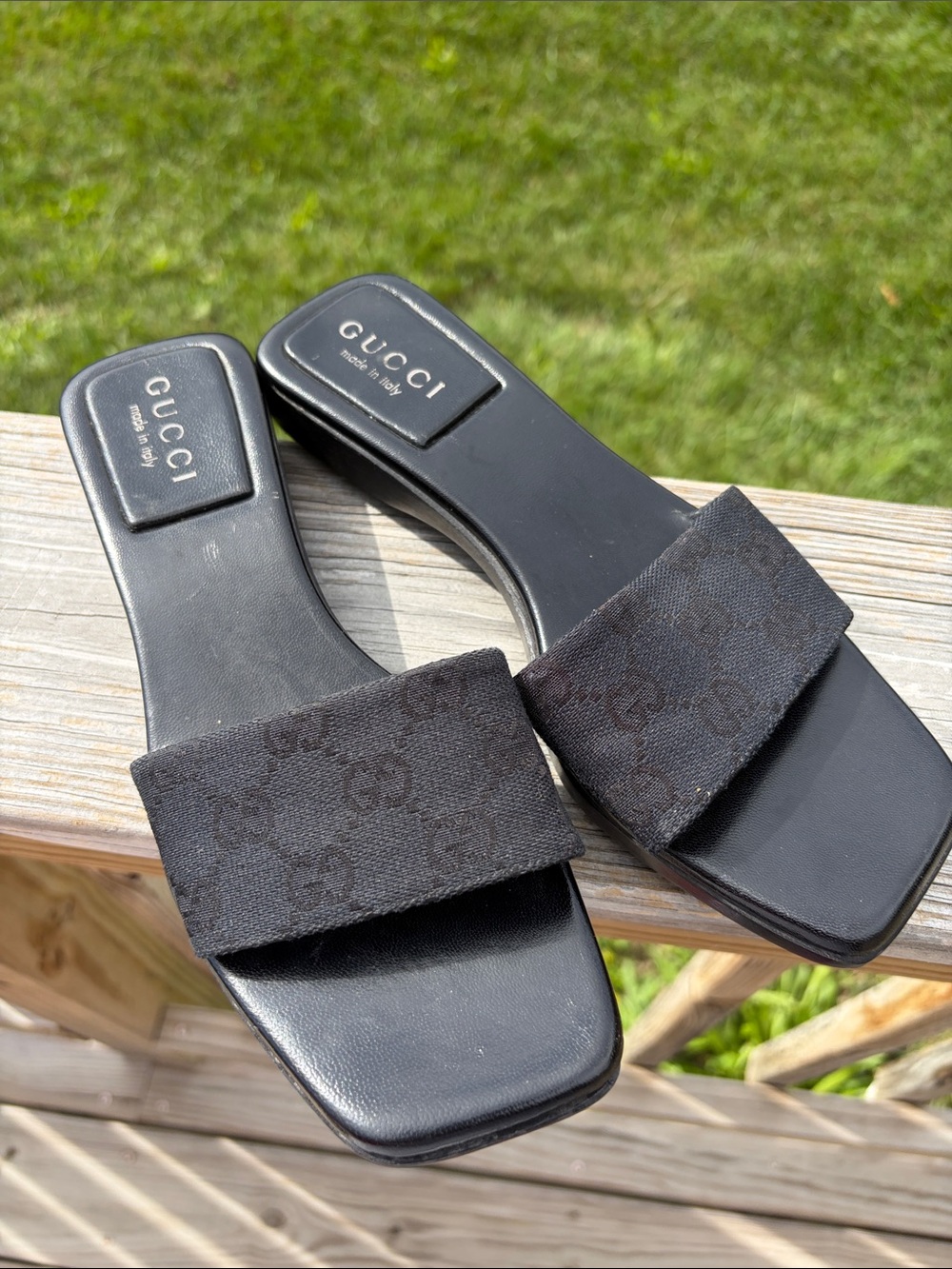 Gucci GG monogram Black Logo Canvas Slide Sandals for Women